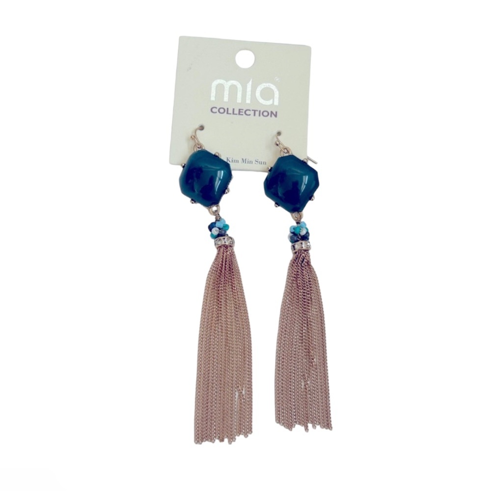 Mia Collection Aqua Stone Tassel Earrings